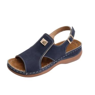 Imagem de Sandálias femininas vazadas Baotou com metade inferior grossa salto plataforma sapatos casuais confortáveis feitos de material PU, Azul royal, 38