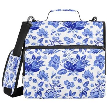 Imagem de SEHANY Fichário de zíper azul e branco com alça de ombro, capacidade para 500 folhas, vários bolsos, fichário com 3 anéis com zíper de 3 cm