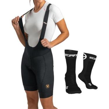 Imagem de Bretelle ciclismo feminino Free Force Performance Gel + meia, Preto, G