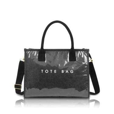 Imagem de Sacola feminina de PVC leve com compartimentos bolsa de ombro para viagem, trabalho, academia (preto)