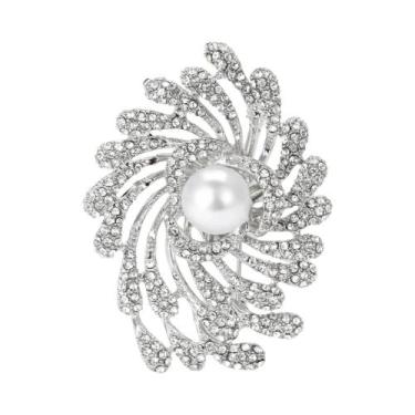 Imagem de Broches De Luxo Femininos Com Strass Em Formato De Flor, Alfinetes De 