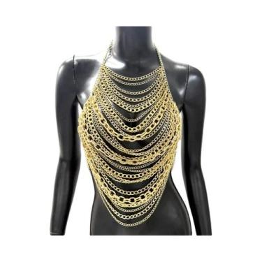 Imagem de Top Cropped Feminino Sexy Com Corrente De Metal E Franjas, Sem Costas,