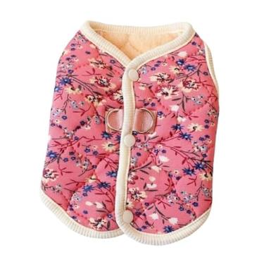 Imagem de Jaqueta acolchoada de inverno para cães com estampa floral, casaco acolchoado rosa com forro de microfibra macio, colete leve e quente para animais de estimação com dois anéis D para cães pequenos