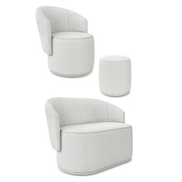 Imagem de Sofá Namoradeira com Poltrona e Puff Orgânico Sala Malu Bouclê Cinza M11 - D'Rossi