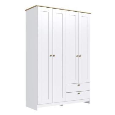 Imagem de Guarda Roupa Solteiro 4 Portas 2 Gavetas 120cm RP2425 Branco/Ipê - Dec