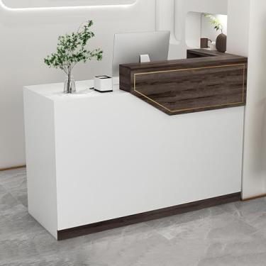 Imagem de Mesa de recepção moderna - balcão de caixa frontal com gaveta e armário com trava para escritório, salão de beleza, saguão - Design funcional e elegante para espaços de trabalho