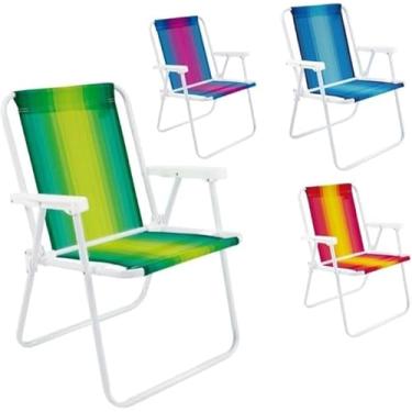 Imagem de Cadeira de Praia Alta Dobrável em Aço Carbono Confortável, Resistente e Ideal para Piscina, Camping e Jardim