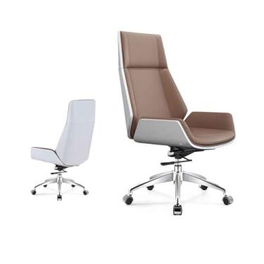 Imagem de Cadeira de escritório ergonômica de couro PU - Cadeira de mesa giratória moderna com encosto alto com rodas e apoios de braço, altura ajustável de 6 cm para casa e escritório, cadeira executiva