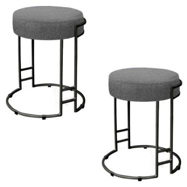 Imagem de Kit 02 Puffs Dara Linho Grafite Base Industrial Preto - D'Rossi - DRos