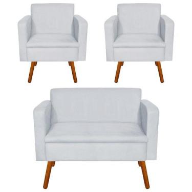 Imagem de Kit 01 Namoradeira e 02 Poltrona Emilia Suede Pés Palito Castanho D'Ro