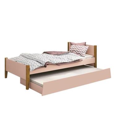 Imagem de Bicama Solteiro Simba Rosa Fosco Com Pés Amadeirado - Reller Móveis Rosa Fosco