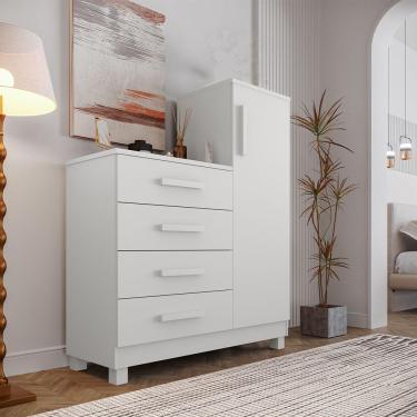 Imagem de Comoda Branca Quarto Casal Sapateira Grande Com 4 Gavetas Reforçadas Versátil