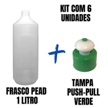 Imagem de Frasco Plástico PEAD Estriado 1L com Tampa Push-Pull - Kit com 6 Unida
