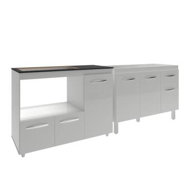 Imagem de Gabinete Cozinha Armário Balcão de Pia 120 cm Aline e Balcão para Fogão Cooktop 5 Bocas e Forno Alana Branco