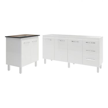 Imagem de Balcão Cozinha Gabinete Para Pia 138 cm Carine e Balcão Fran Para Cooktop 5 Bocas Branco