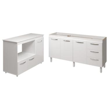 Imagem de Balcão Cozinha Armário Gabinete de Pia 150 cm Deise e Balcão Lilian Para Microondas e Forno Elétrico Branco