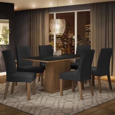 Imagem de Conjunto Sala De Jantar Mesa Tampo De Madeira 6 Cadeiras Luciana Madesa Rustic Preto Oxford