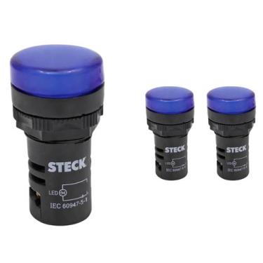 Imagem de 3 Sinaleiro LED 22,5mm Steck 220V Luminoso Azul SLDS2204
