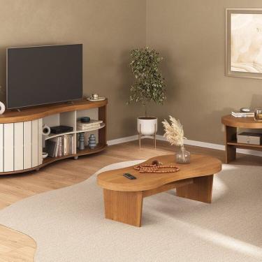 Imagem de Conjunto Sala de Estar Mesa de Apoio e Mesa de Centro e Rack Magnum Cinamomo /Off White