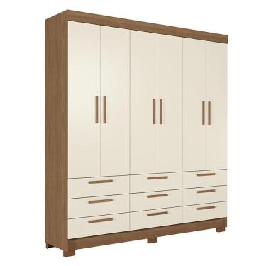 Imagem de Guarda Roupa Colombo 6 Portas 9 Gavetas Jatobá Areia Acetinado - Santos Andirá