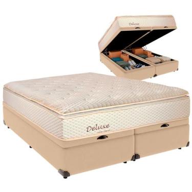 Imagem de Cama Baú Queen e Colchão Deluxe Molas Ensacadas Colchobel Ocre