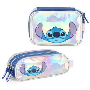 Imagem de Kit 2 Estojos Stitch Prata 3 Repartições e Box Holográfica - Luxcel