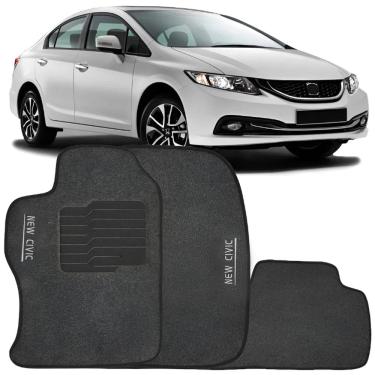 Imagem de Tapete Carpete Civic 2012 à 2016 Grafite Logo Bordado Jogo 3 Peças Personalizado Automotivo