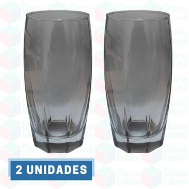 Imagem de 2 Copo de Vidro Cinza 370ML Suco Água Drinks Bebidas Buffet - PRATICAS