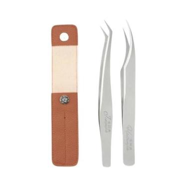 Imagem de Pinça Profissional De Aço Inoxidável Com Ponta Curvada Para Cílios Com