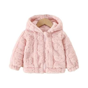Imagem de Jaqueta De Fleece Rosa Com Capuz Para Menina Bebê, Casaco Quente De In