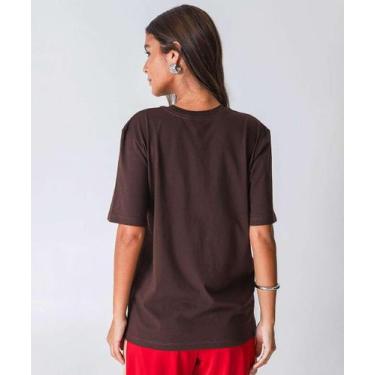 Imagem de Camiseta Feminina Oversized Estampada Marisa Marrom-21095, Marrom, PP