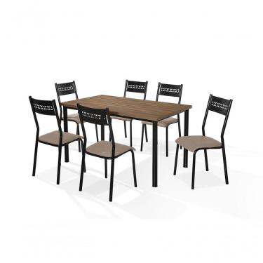 Imagem de Conjunto Mesa Jasmim 1,35X0,80 Mdp C/6 Cadeiras Titanium Tampo Nogal Tubo Preto