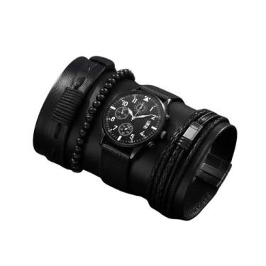 Imagem de Kit Relógio Masculino Preto com Pulseiras Premium Moda - - anjo da mam