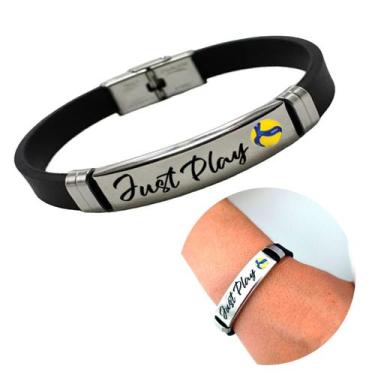 Imagem de Pulseira Vôlei Just Play Aço Inox Bola vôlei Mikasa, Preto