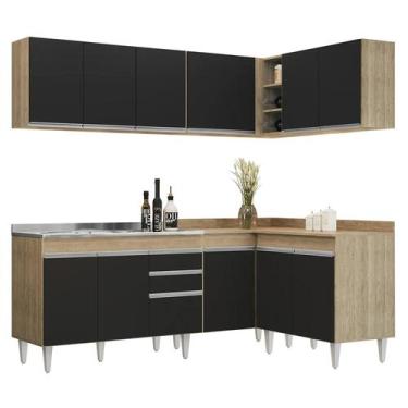 Imagem de Armário de Cozinha Modulado de Canto 6 Peças Cp30 com Pia Inox Castanh