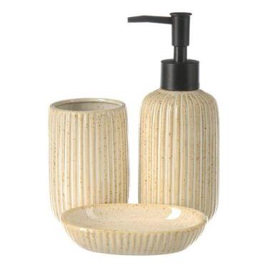 Imagem de Conjunto Lavabo Banheiro Bege Porcelana Dispenser Líquido - PGB