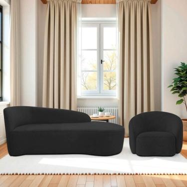 Imagem de Kit Divã Recamier Orgânico França 140cm Lado Direito E Poltrona Amore Bouclé Preto