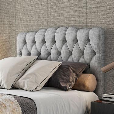 Imagem de Cabeceira Estofada Prisma Casal 140 Cm Linho Cinza 142x130x10 Cm Sonhar Estofados