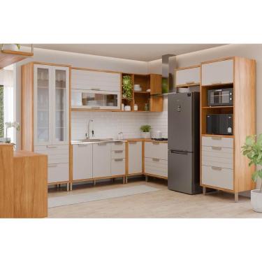 Imagem de Cozinha Completa Eloise C8P88 11 Portas 7 Gavetas 209,6CM Amadeirado Off White com Pane...