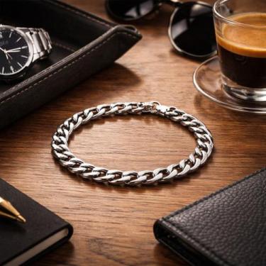 Imagem de Pulseira Masculina Grossa 7,5mm Grumet Prateada em Aço Inox - Lys Lazu