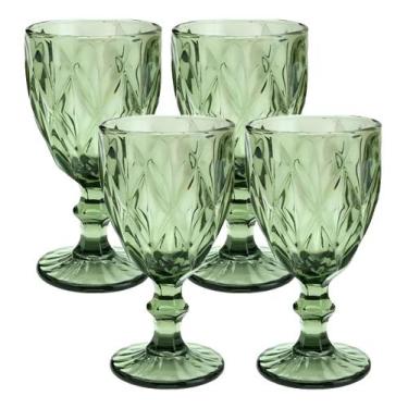 Imagem de Jogo 4 Taças Para Água De Vidro Diamond Verde 300ML - Lyor