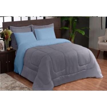Imagem de Kit Edredom Ternura Casal Queen 6 Peças Dupla Face - Cinza e Azul - JR