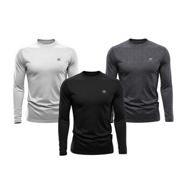 Imagem de Kit 3 Camisetas Masculina Dry Manga Longa P ao Plus Proteção UV Academia Fitness Esport...