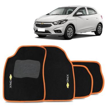 Imagem de Jogo Tapete Carpete Automotivo Onix 2012 a 2019 Preto com Borda Laranj