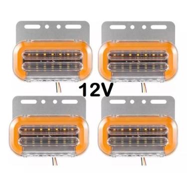Imagem de kit 04  Lanternas Led Amarela 12V Caminhão Lateral baú Carroceria Util