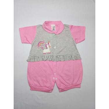 Imagem de Macacão Curto em Malha com Bordado Unicórnio - Nethuno Baby, Rosa, P