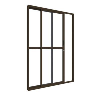 Imagem de Porta de Alumínio de Correr 210x150cm 2 Folhas com Travessa e Vidro Preto
