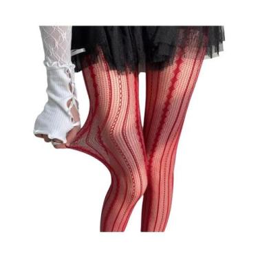 Imagem de Meia-calça de renda vazada com estampa geométrica listrada meia-calça 