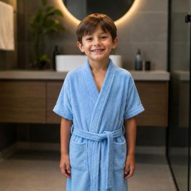 Imagem de Roupão Infantil Teen Super Macio Menino Menina Para Criança Cor:AzulTa