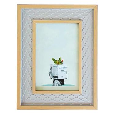 Imagem de Porta Retrato Para Fotos 10x15cm Moldura Losangos Cinza com Dourado - 